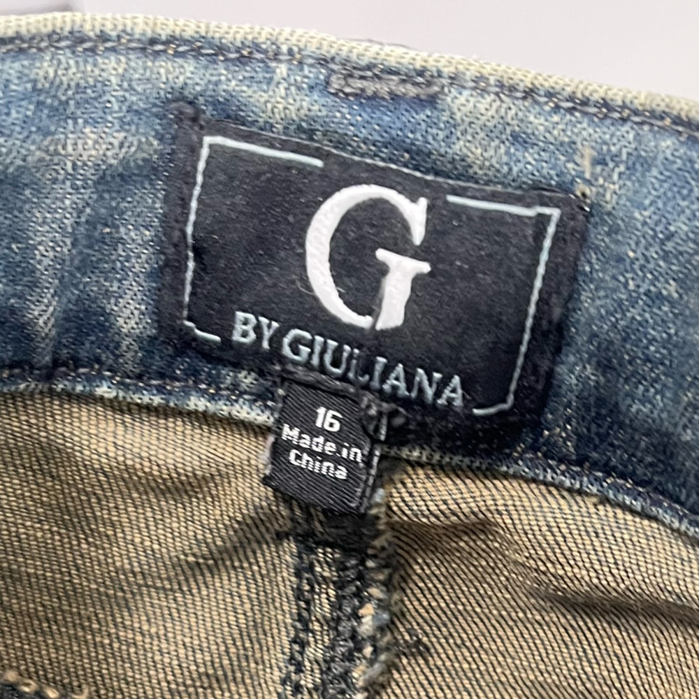 Womens G by Giuliana Distressed Dark Wash Striaght Leg Denim Jeans Size 16 - Picture 8 of 11